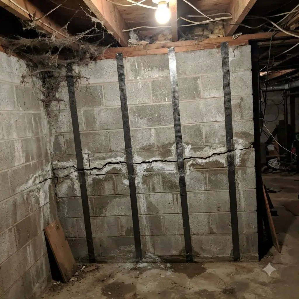 Cracked basement foundation wall