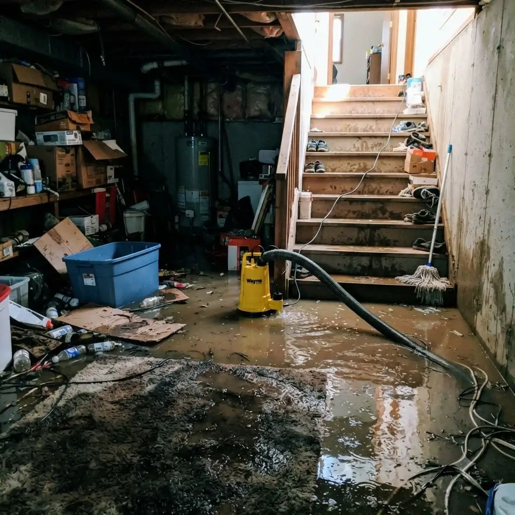 Flooded basement with standing water