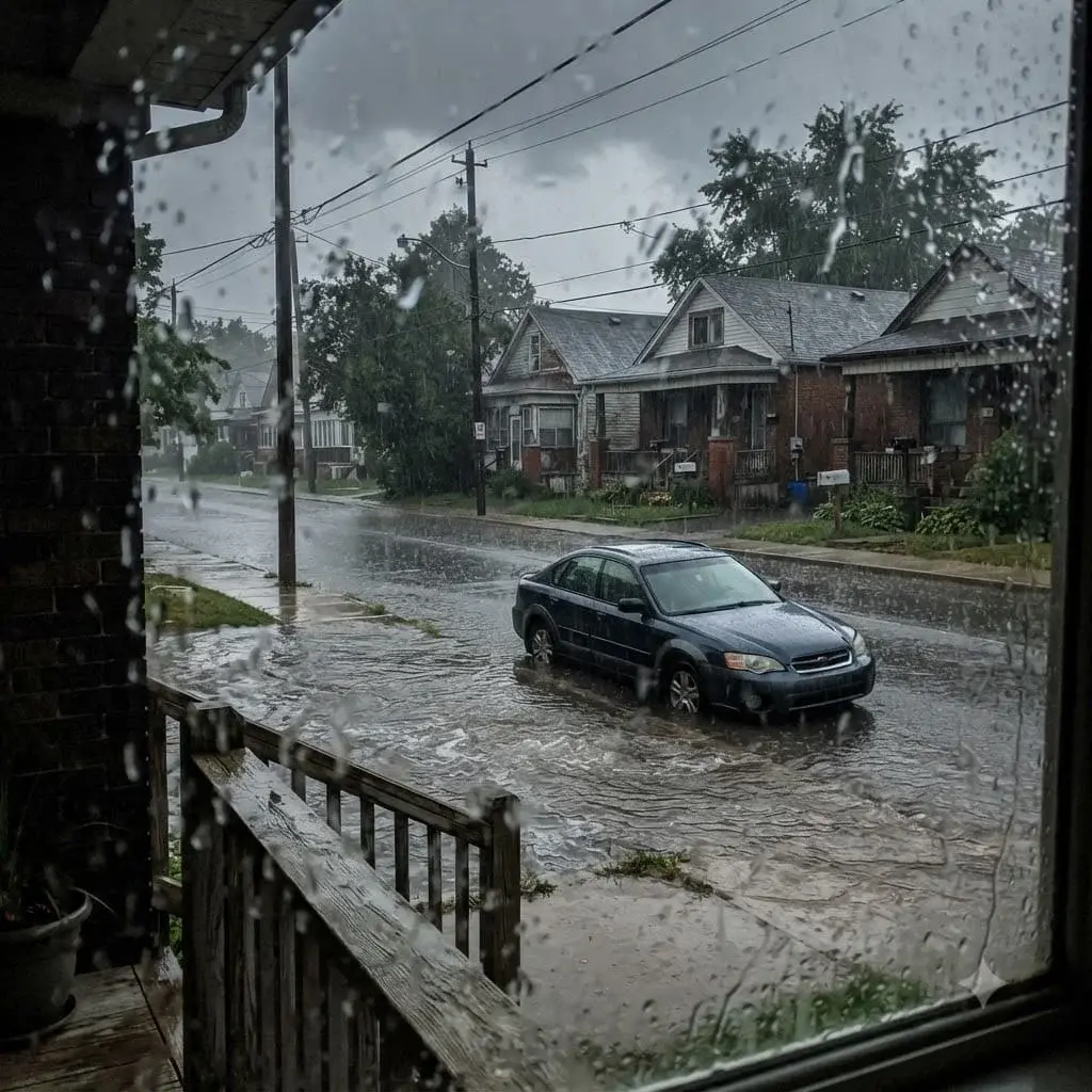 Flooded residential street in Scranton
